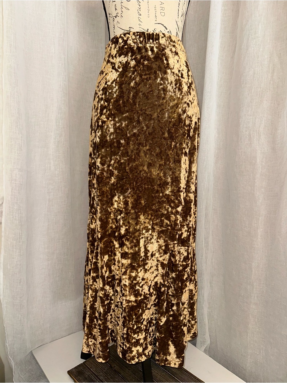 Vintage Gold Crushed Velvet Maxi Mermaid Style Skirt Whimsigoth Small